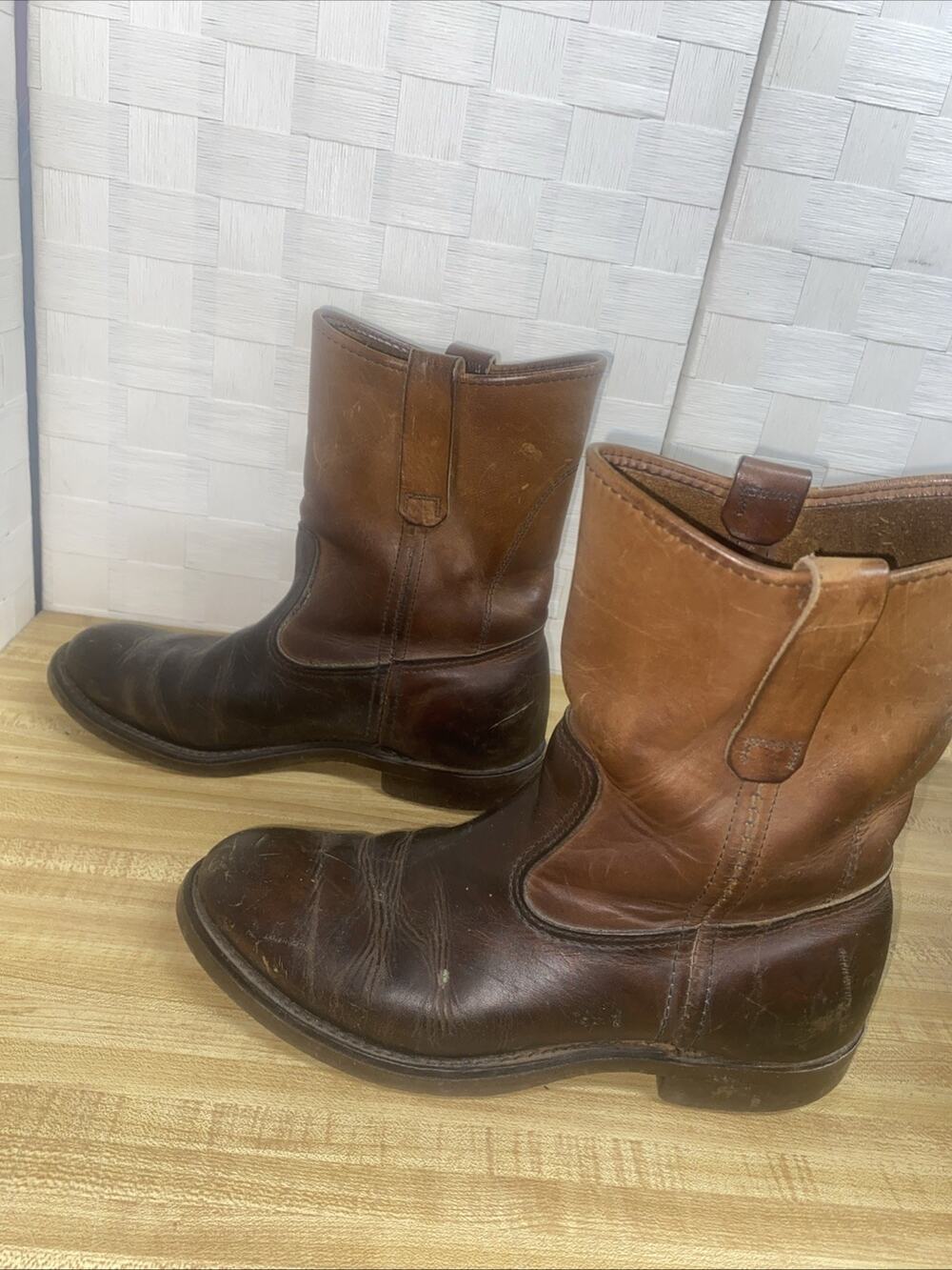 Vintage L.L. Bean Pecos Roper Pull-On Boots Brown Leather Men's US 7
